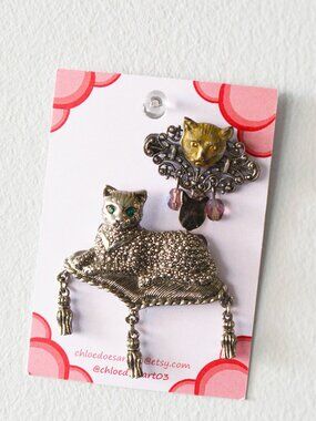 Vintage Style Cat Brooch Set